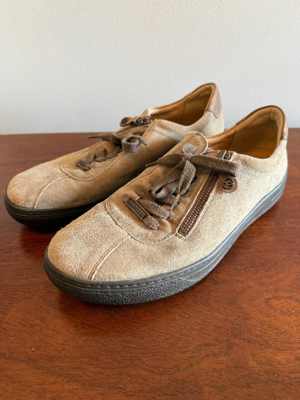 Hartjes Phil Suede Side-Zip Sneakers Tan Women's Size 9.5
